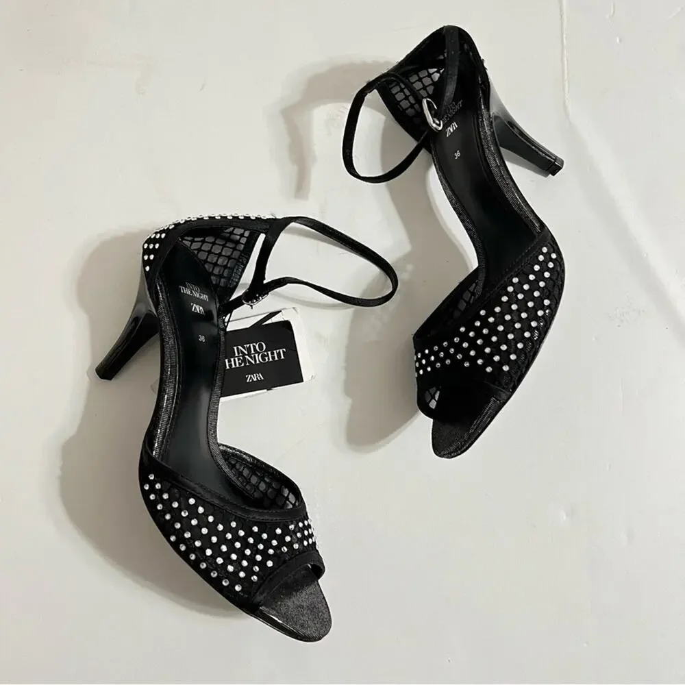 Zara Black RHINESTONE HEELED SANDALS LIMITED EDITION - Picture 10 of 13
